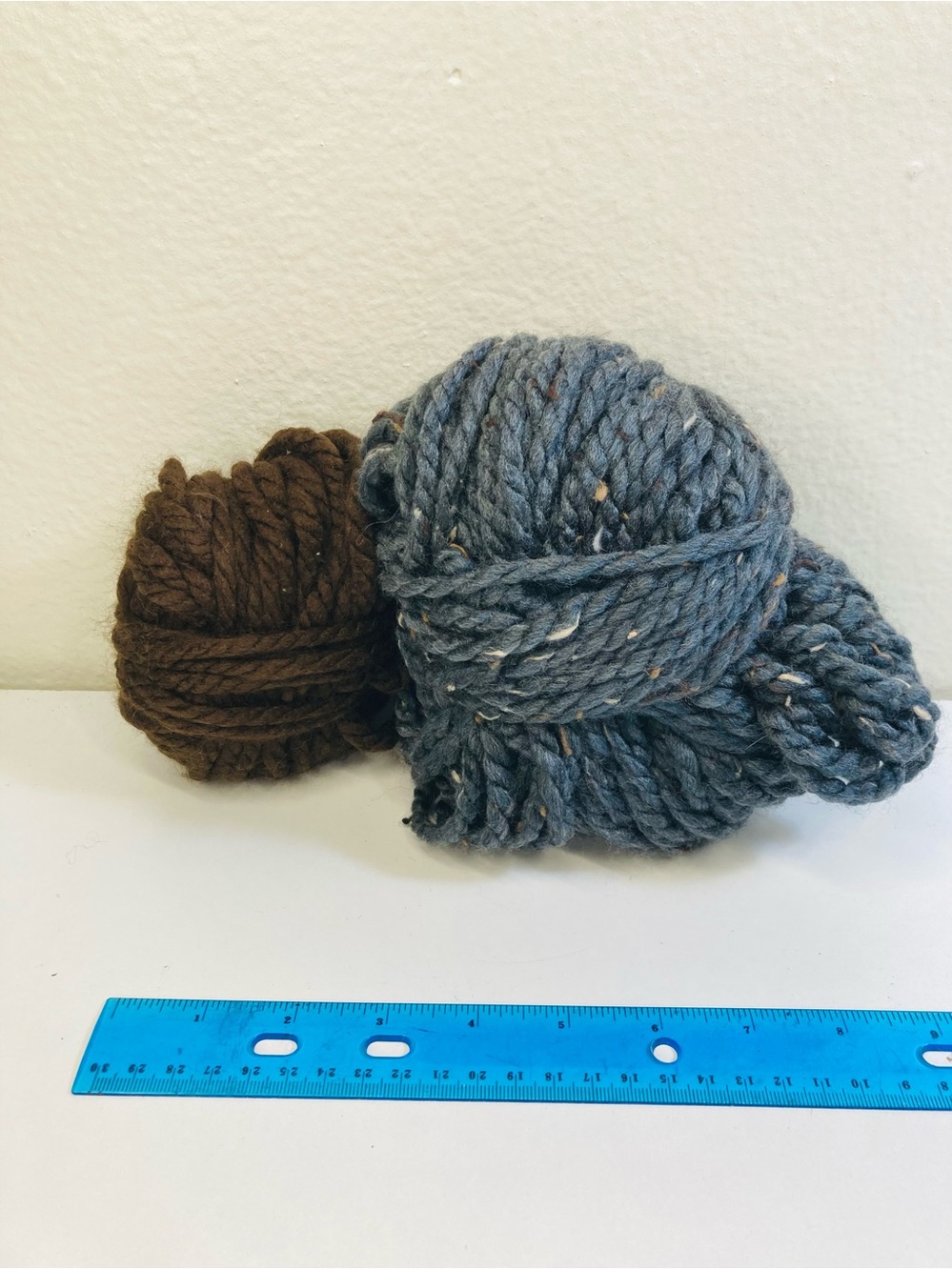 150g+  Extra Chunky Tweed Blue and Plain Brown Yarn Bundle